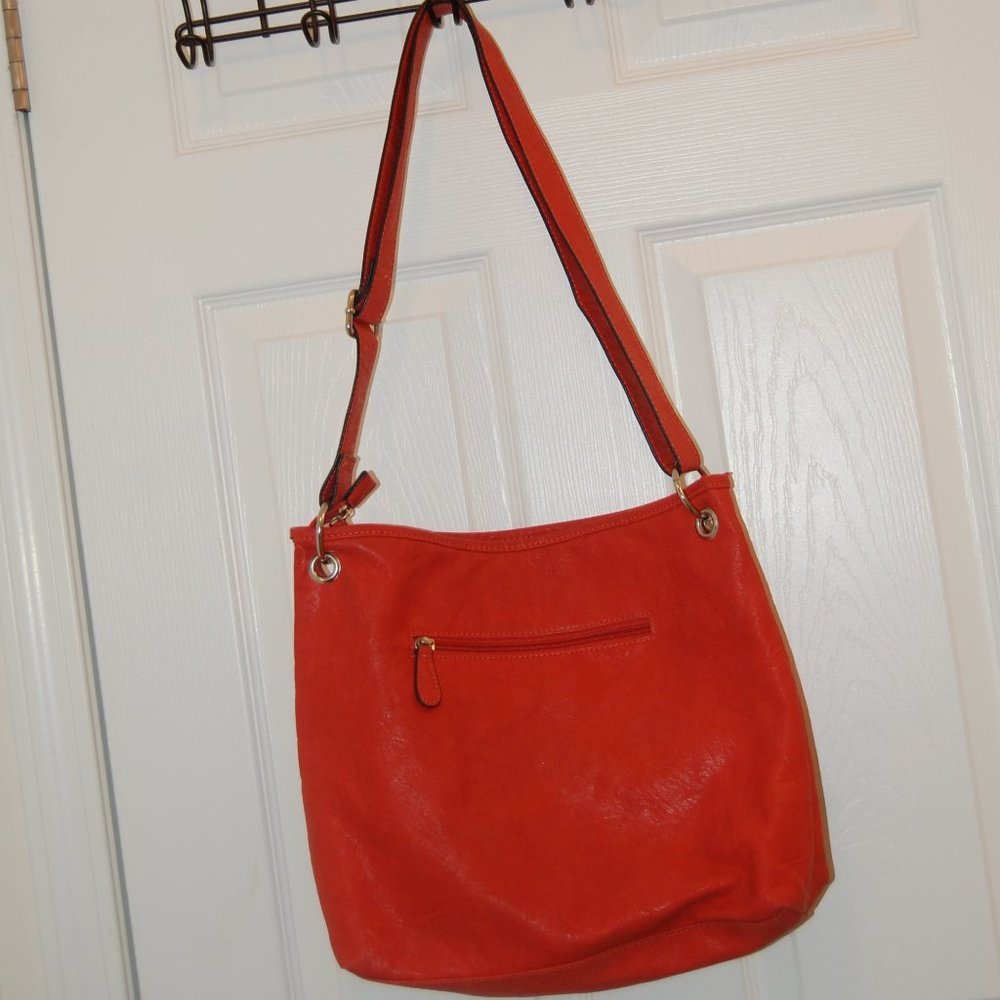 Bueno Salmon Faux Leather Shoulder Bag 14" x 12" W/29" Double Adjustable Strap - Picture 5 of 13